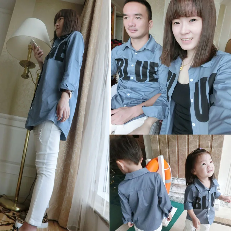 Family fashion 2016 spring tendrils parent child shirt mother and son 100 cotton top shirt