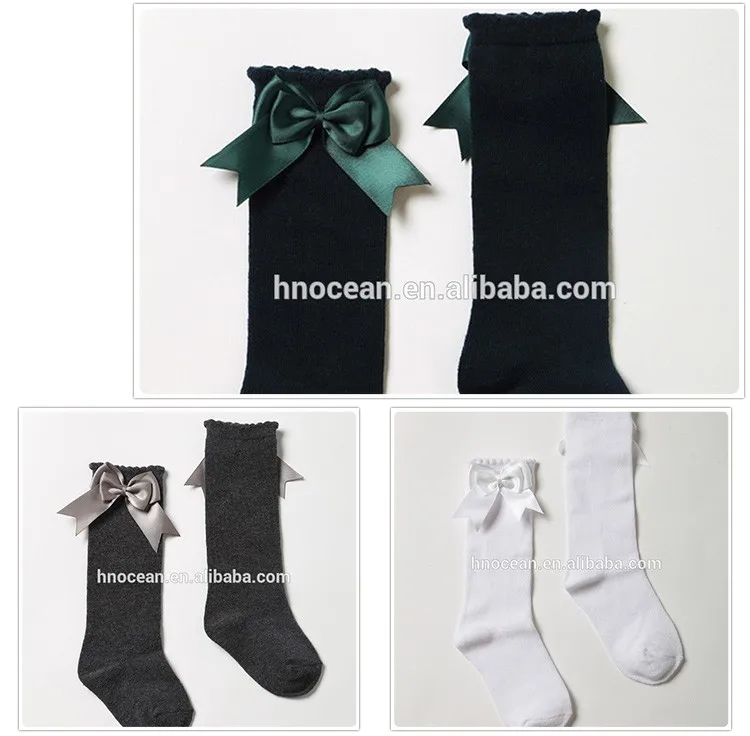 Kids School Cotton Cute Dress Bow Socks Pompom Dot Welt Cheap Knee High