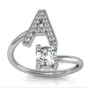 Wholesale Silver Diamond Letters Finger Jewelry Open Resizable Initial Letter L R H Alphabet Ring