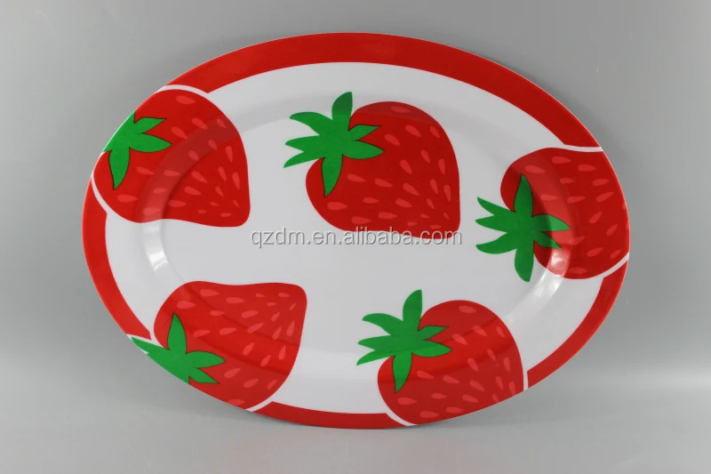 Strawberry Print Melamine Oval Dinner Plate