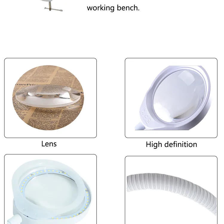 PD-032A desk clamp dimmable magnifying  glass with led lamp laboratory magnifier