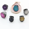 Hot Sale Gold Planted Agate Rings Jewelry, Natural Slice Gunmetal Solar Druzy Ring