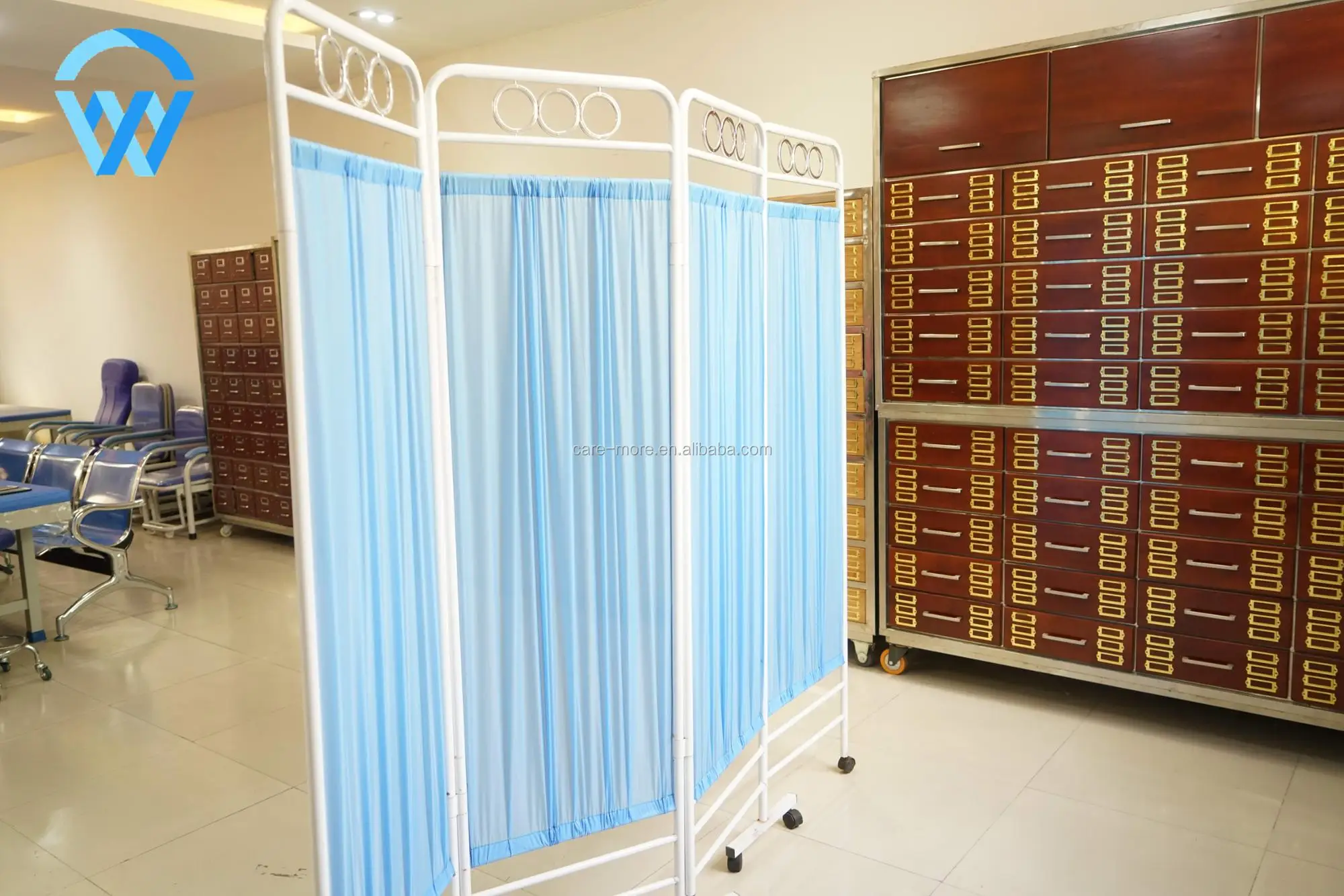 Durable Stainless Steel and Iron Material Medical Bedside Screen Three Folding Hospital Ward Screen