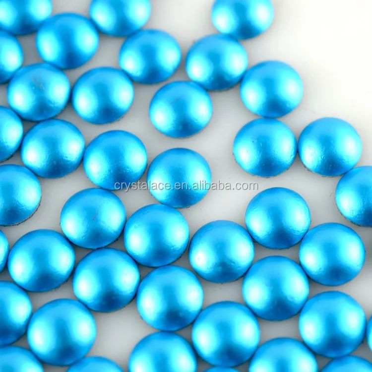 Hot selling Frosted / matte Turquoise color pearl , half round domes hot-fix, heat transfer pearls for dresses