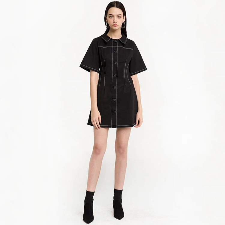 Latest Custom Modest Neat Casual Dress Short Sleeve Black Shirt Dress Women  - Buy Neat Casual Dress,Modest Casual Dress,Black Shirt Dress Women Product  on Alibaba.com