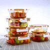 Square glass vacuum food storage container set/food container/ microwave with locking lids