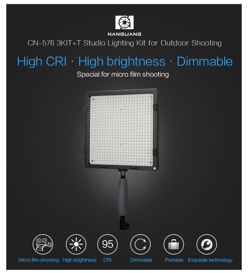 Nanguang lighting led 105W CN-576 3kit+T Portable Photo Studio LED lighting Kit for Photo and Video with quite competitive price