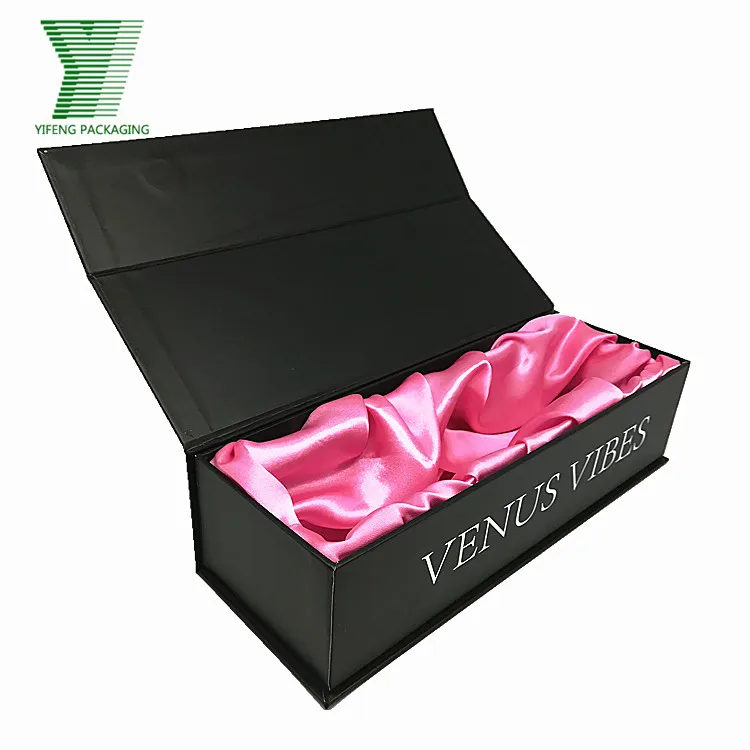 Luxury Black Paper Cardboard T Package Pink Satin Hair Extension Box Dolls Sex Toy Storage 7016