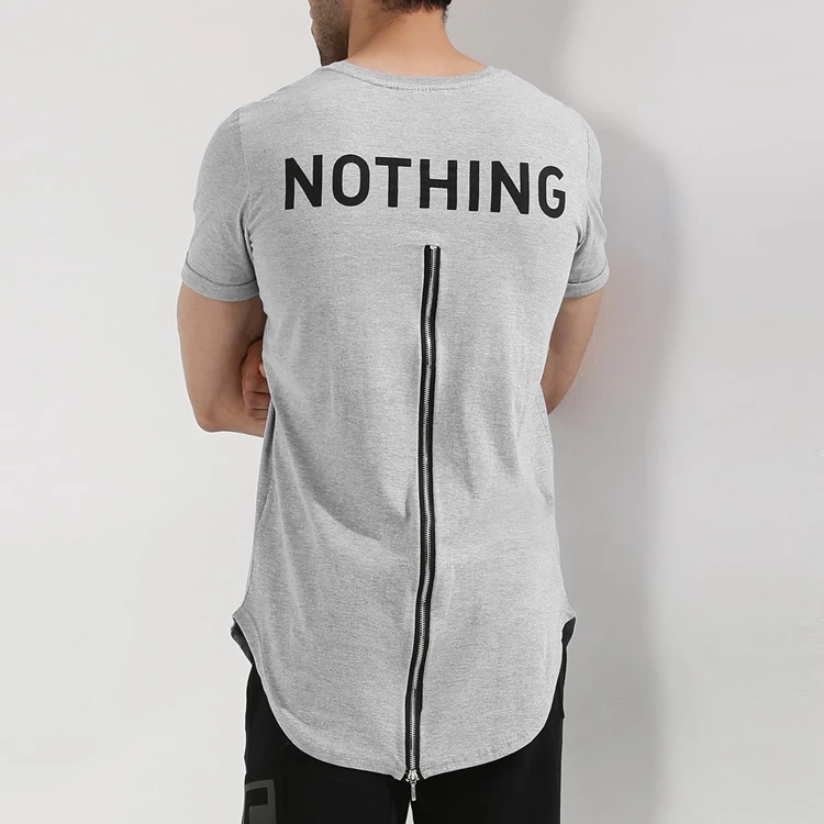 Made In China Organic Cotton Zipper Up Curved Hem Men T Shirt With