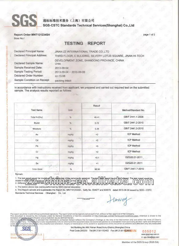 Granular Urea 46% Approved By Sgs/intertek With Pvoc Certificate - Buy ...