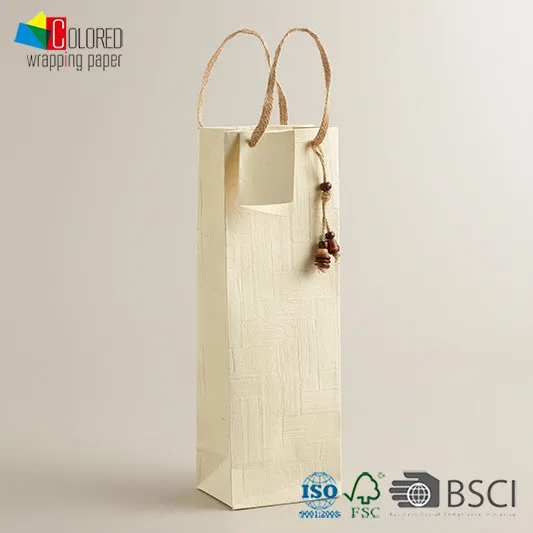 Eco-friendly Wine Paper Bag with a Charm Custom Design LOGO Accepted Jute Handle