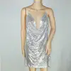 Body Chain Jewelry Women Sexy Party Dress Stylish V-neck Bling Silver Gold Sequin Halter Club Dress