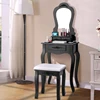 Vanity Wood Makeup Dressing Table Stool Set with Mirror