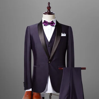 American Mens Three Piece Shawl Lapel Tuxedo Suits In Dark Purple - Buy ...