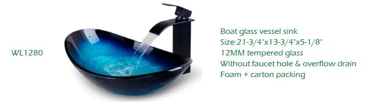 Boat Blue Clear Tempered Bathroom Vessel Glass Wash Basin With