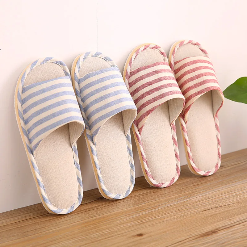 Home Striped Linen Slippers Shoes 