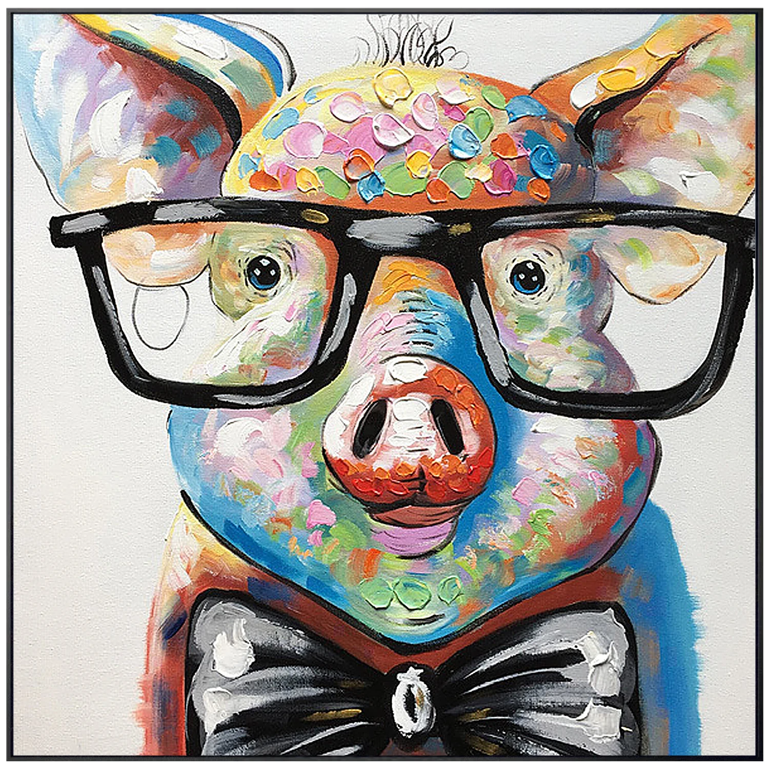 Colorful Cute Pig With Glasses Pop Art Hand Painting Wall Decor 