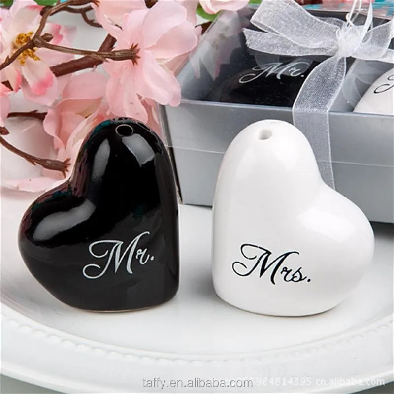 Sali/ère Poivri/ères Coeur Mr et Mrs en C/éramique pour Faveurs de Mariage