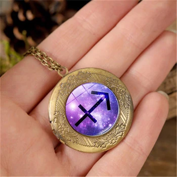 12 Zodiak Simbol Waktu Batu Liontin Kalung Emas Ungu Kaca Gemini