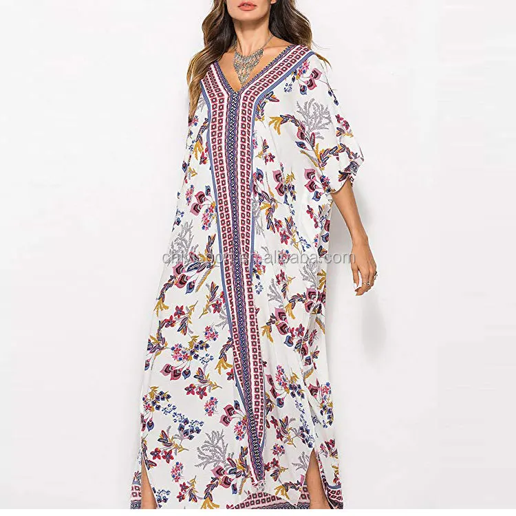 Hot Sale Fashion Long Tie Dyed Dubai Maxi Dresses V Neck Silk Kaftan ...