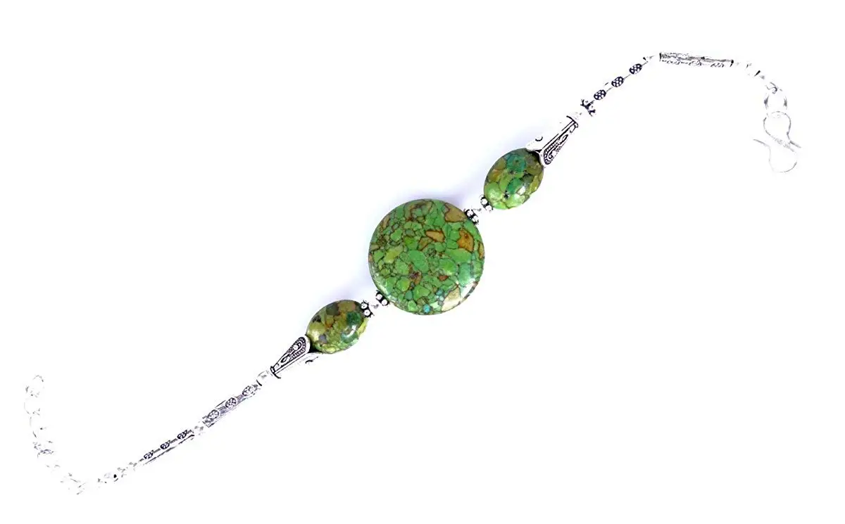 COPPER TURQUOISE GEMSTONE HANDMADE BRACELET FOR WOMEN FASHION 925 STERLING SILVER BRACELET