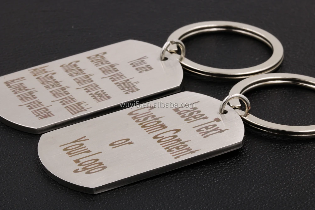 Custom Laser Content Stainless Steel Keychain Blank Square Tag For