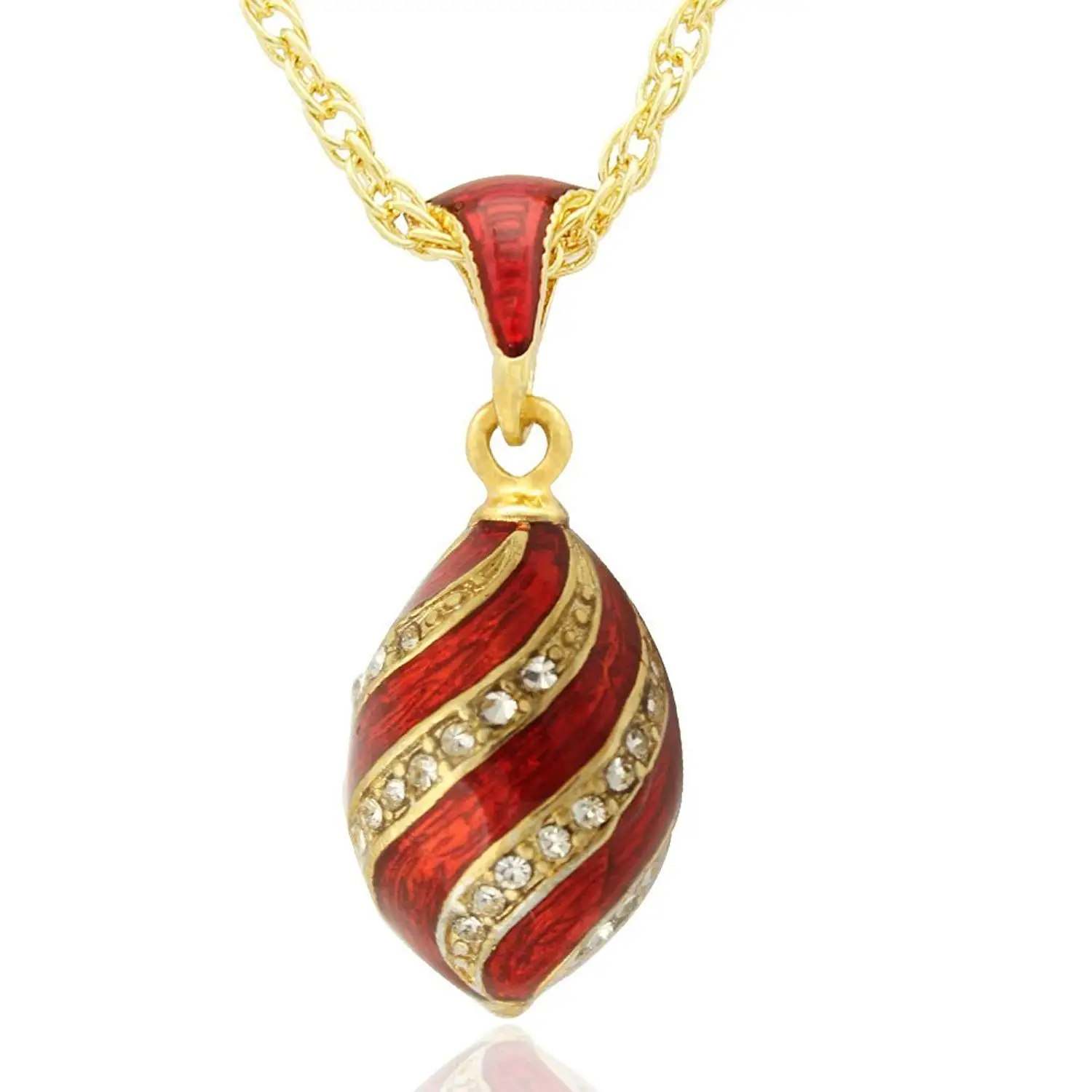 MYD Jewelry Transparent Color Enamel Crystal Faberge Egg Easter Egg Pendant Necklace