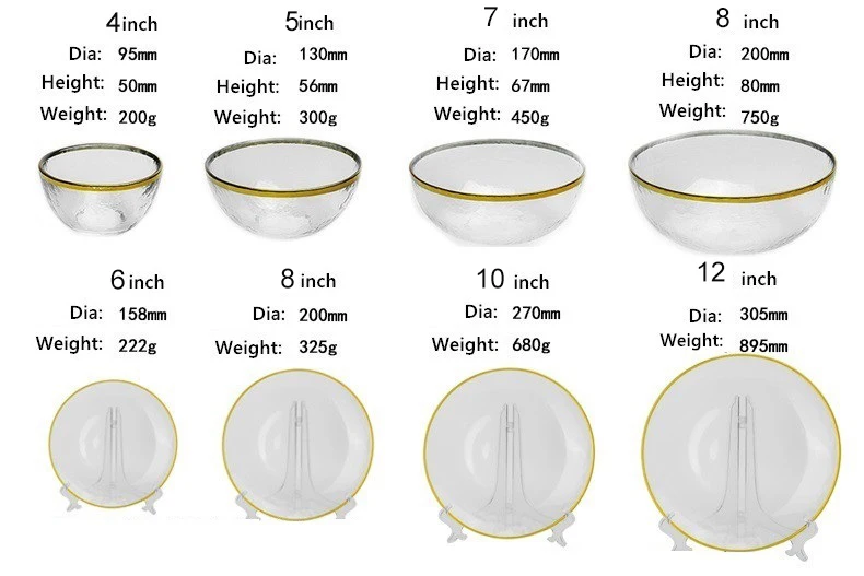 Clear Glass Charger Plates Wholesale Gold Silver Rimmded Serving Plates Bowl Set For Wedding