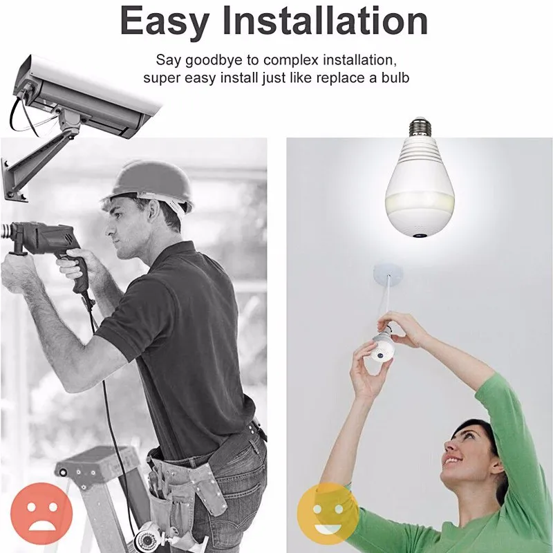 360 Wifi Hidden Camera Light Bulb,Motion Sensor Night Ir Spinning