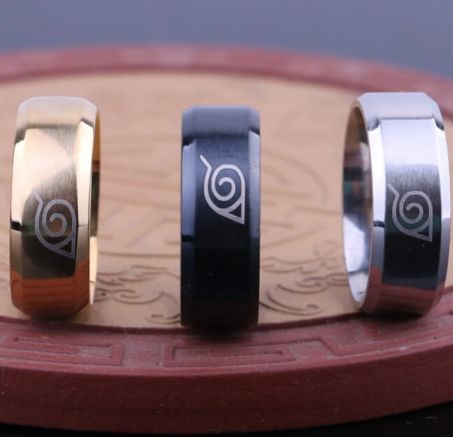 ULSLF 18K gold plated anti allergy 2016 New width 8mm men Naruto rings stainless steel classic