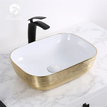 Xdl D1302h130 New Product Rectangle White Electroplate Gold Xdl D1302h130 New Product Rectangle White Electroplate Gold Countertop Basin Coloured Bathroom Basins