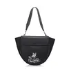 2019 Name Brand Black Embroidery Flower PU Vegan Leather Purses Ladies Handbags Fan-shaped Women Bag