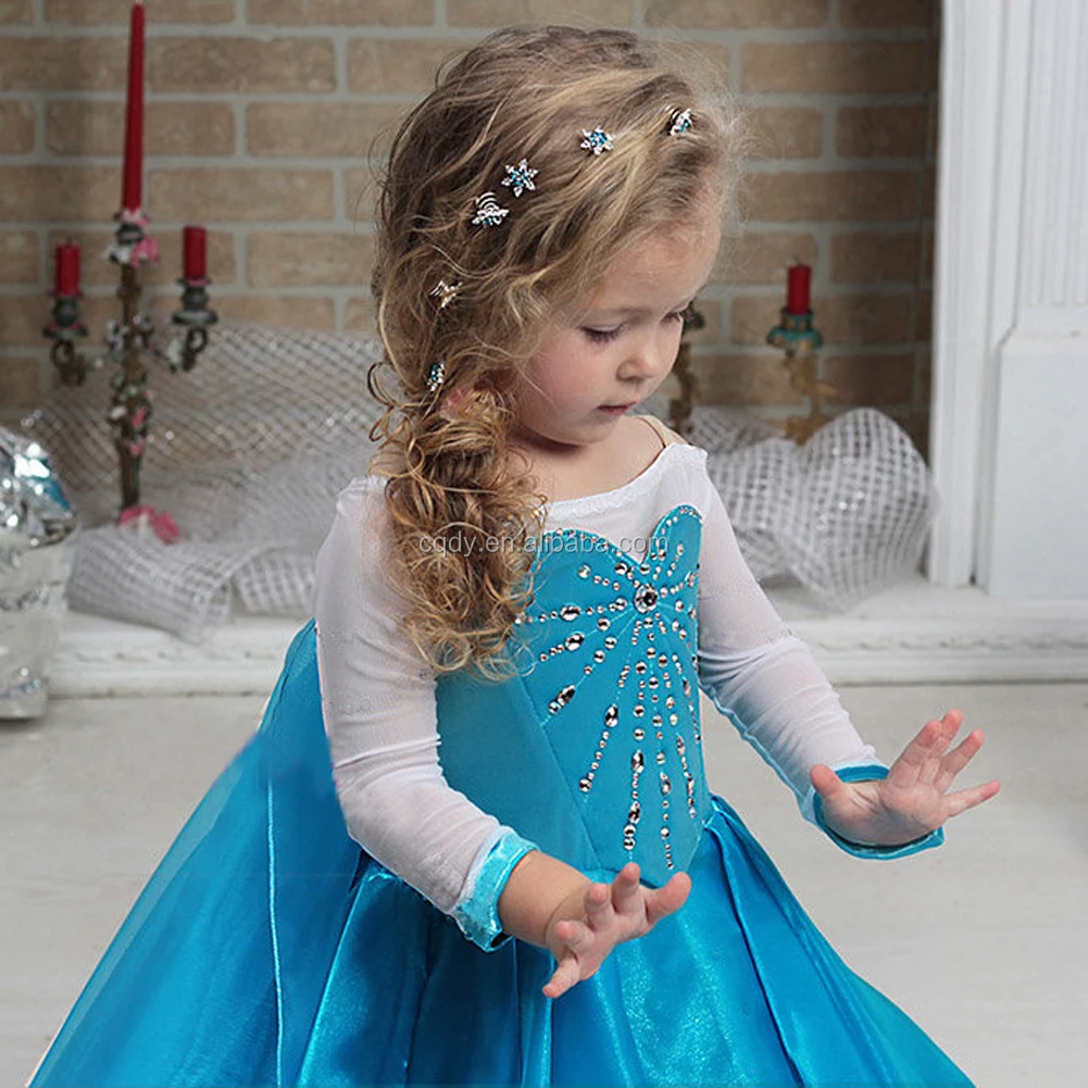 Vestido De Niña Cumpleaños Fiesta Elegante Frozen Elsa Azul 