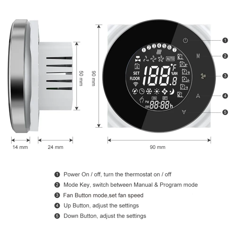 Bac6000 European Indoor Digital Thermostat Central Air Conditioning Fan Coil Controller Smart