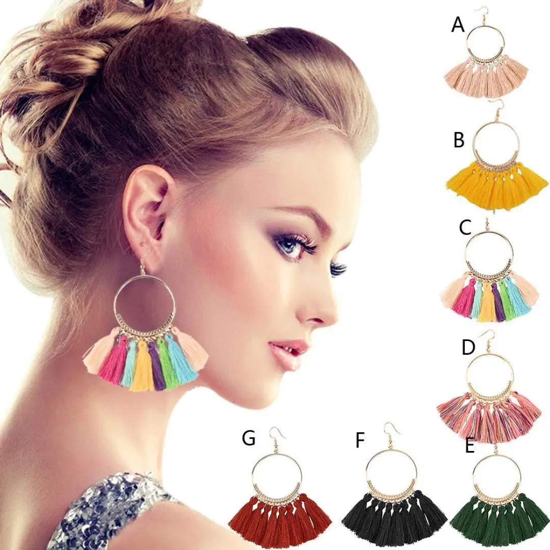 Womens Drop Dangle Earrings Iuhan Vintage Bohemian Boho Style Crescent Beads Tassel Dangle Earrings Red