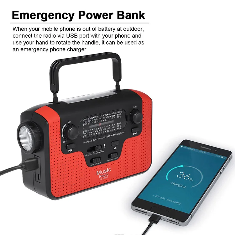 RD388 Hand crank power solar multi-function LED light bluetooth card player emergency outdoor portable radio speaker