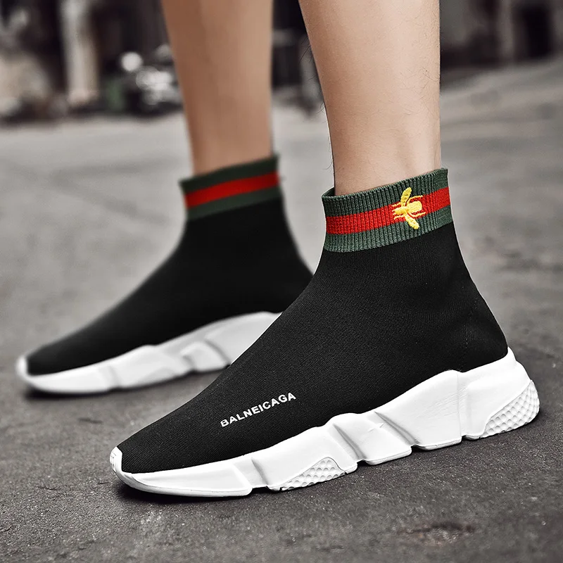 Little Bee Shoes Trainer Slip On Sneakers Couple Breathable Knit Socks Shoes  Men High Top Casual Shoes Plus size 36-47