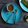japanese restaurant tableware handpainted stoneware 10.5" 12.5" circle plate hotelware dessert dish crystal glazed korean dish