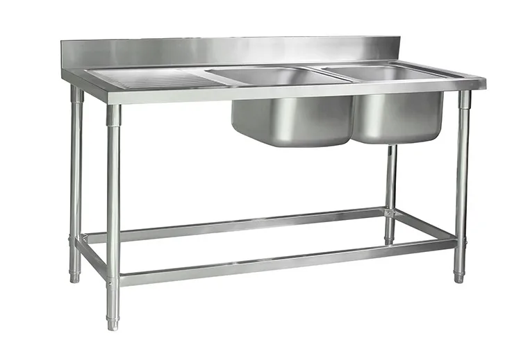 Stainless Octagonal Inox Kitchen Sink With Drainboard And Workbench