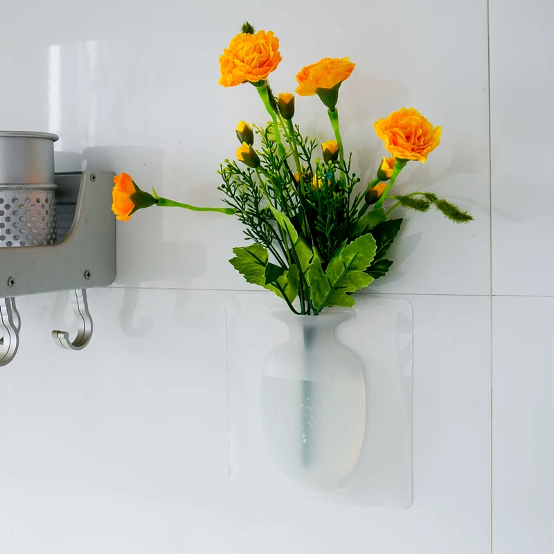 Selfadhesive Wall Mount Vase Small Removable Silicone Flower Vase For