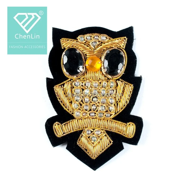 Embroidery Applique Patch Sew Iron Badge Iron on Gold Owl