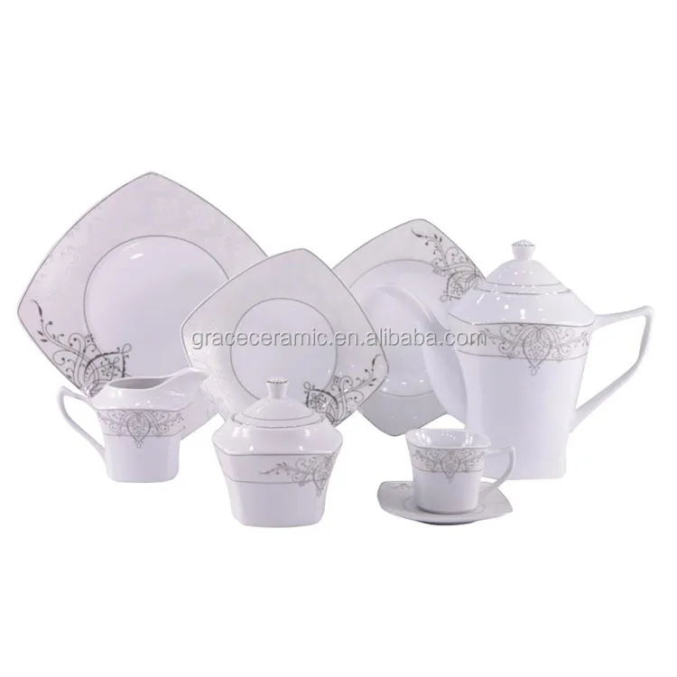 Er Price 75 Pcs Dinner Set Stan Ceramic Bone China White Er Price 75 Pcs Dinner Set Stan Ceramic Bone China White Color Square Design 72
