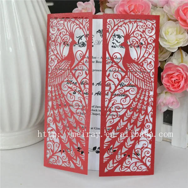 Wedding Supplies Wedding Card Design Peacock Laser Cut Red