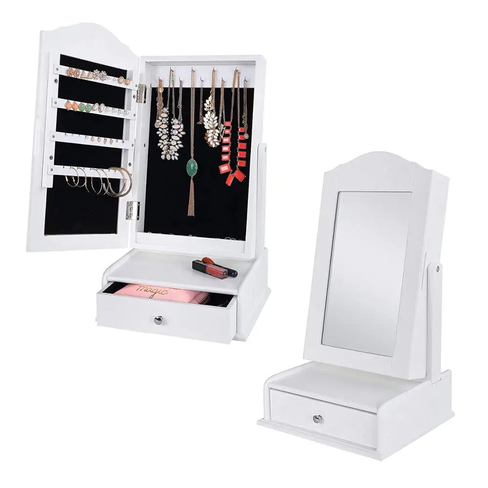 Modern Style Table Top Mini Dressing Mirror With Jewelry Cabinet