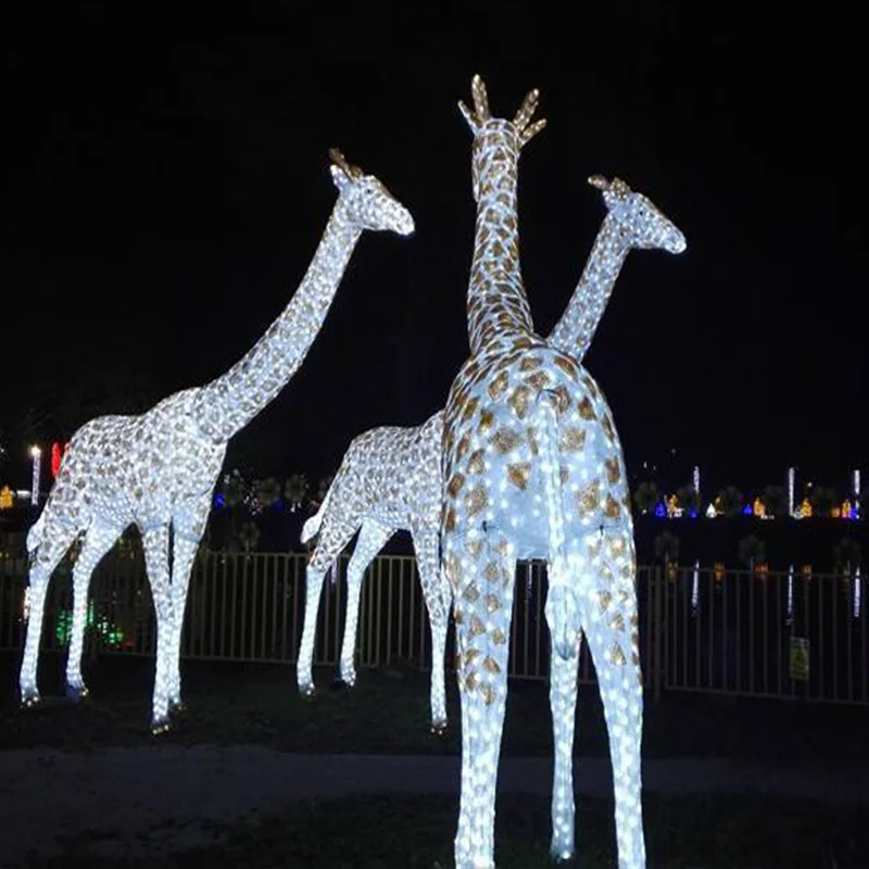 Outdoor Large Animals Led Christmas Light Giraffe Lighted Motif For Zoo