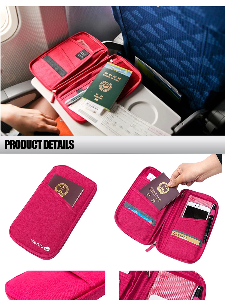 Passport Wallet Cover Travel Wallet Documents Organizer Zipper PassportCase