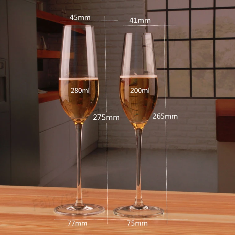 Factory Price 280ml Hand Made Mouth Blown Lead Free Crystal Champagne Flute Glass
