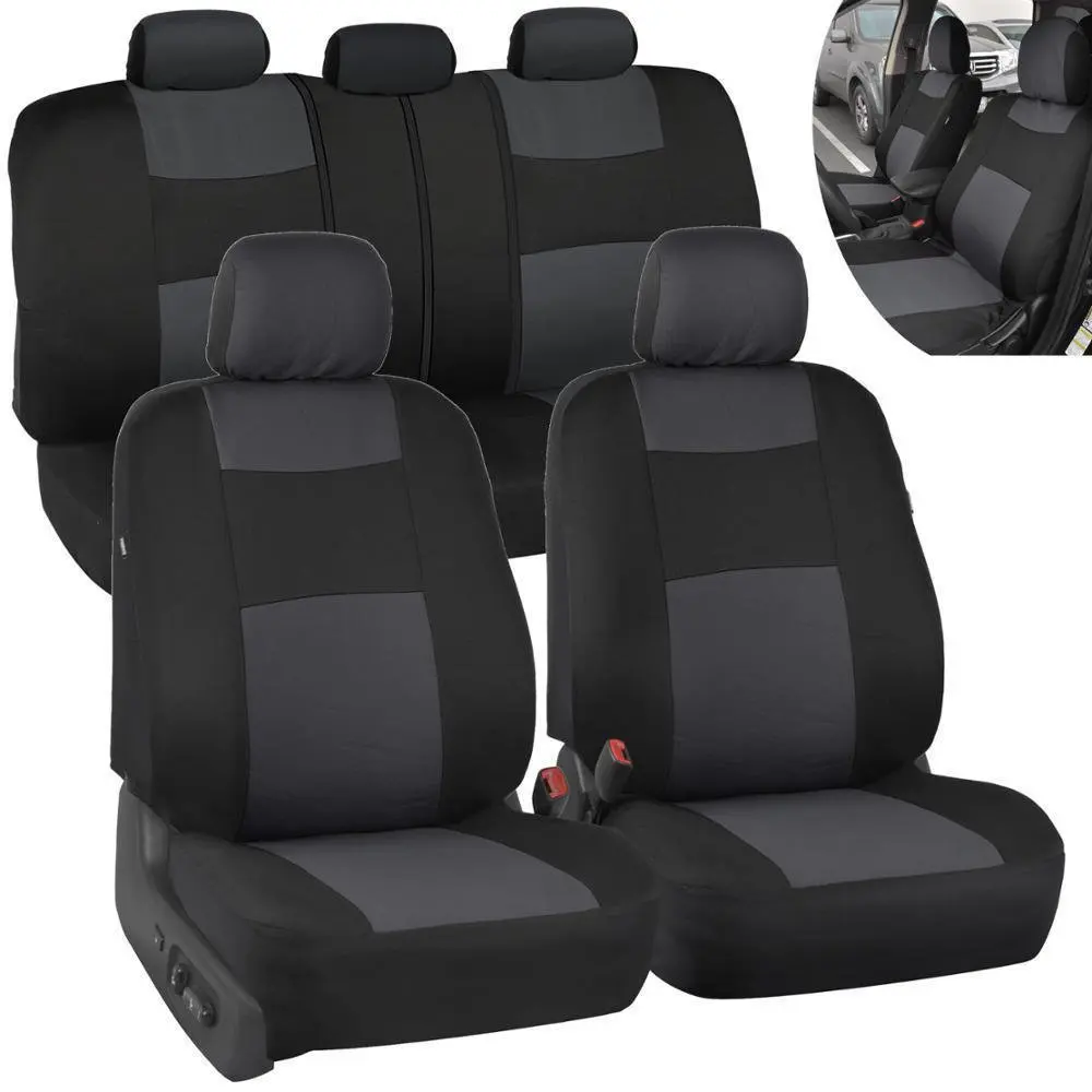 Charcoal Car Seat Covers Set Split Bench Option 5 Headrests