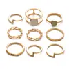 9pcs/set Free Shipping Gold Five Finger Ring Set Women