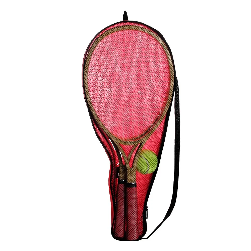 decoq kids wooden toy tennis racket with tennis ball